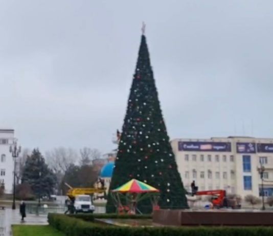 На центральной площади Махачкалы завершен монтаж новогодней ёлки